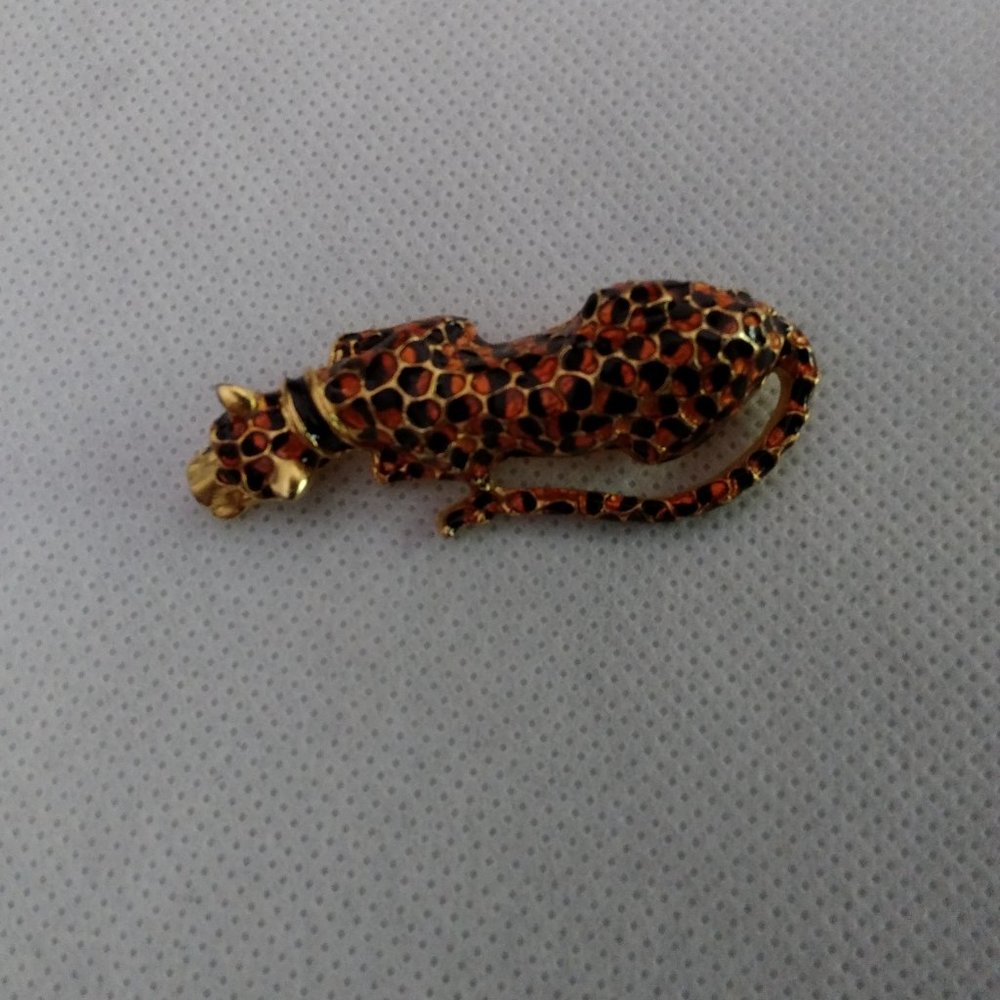 Vtg Emanuel RAFT Leopard Brooch /Pin Enamel Gold Tone